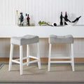Roundhill Furniture Morovo Set of 2 Velvet Counter Height Stools with Tufted Saddle Seats, White-Wash Finish, Gray