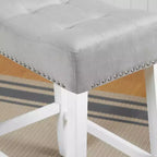 Tabourets de bar Roundhill Furniture Morovo, lot de 2, en velours, avec sièges rembourrés en forme de selle, finition blanchie, gris
