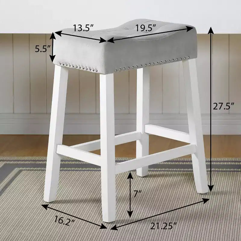 Tabourets de bar Roundhill Furniture Morovo, lot de 2, en velours, avec sièges rembourrés en forme de selle, finition blanchie, gris