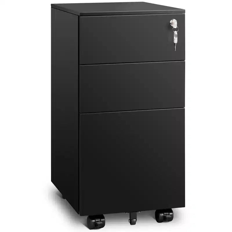 11.8 Slim Vertical File Cabinet, 3-Drawer Mobile Filing Cabinet for Home Office, Space-Saving Document Organizer with Lock