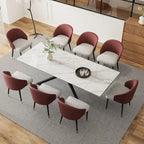 Ensemble de salle à manger rectangulaire extensible en pierre frittée à pieds croisés de 9 pièces avec 8 chaises pour la maison ou la villa