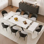 Ensemble de salle à manger rectangulaire extensible en pierre frittée à pieds croisés de 9 pièces avec 8 chaises pour la maison ou la villa