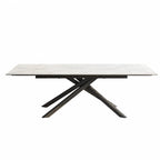 Ensemble de salle à manger rectangulaire extensible en pierre frittée à pieds croisés de 9 pièces avec 8 chaises pour la maison ou la villa