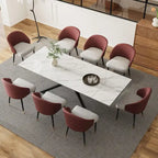 Ensemble de salle à manger rectangulaire extensible en pierre frittée à pieds croisés de 9 pièces avec 8 chaises pour la maison ou la villa