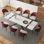 Ensemble de salle à manger rectangulaire extensible en pierre frittée à pieds croisés de 9 pièces avec 8 chaises pour la maison ou la villa