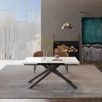 Ensemble de salle à manger rectangulaire extensible en pierre frittée à pieds croisés de 9 pièces avec 8 chaises pour la maison ou la villa