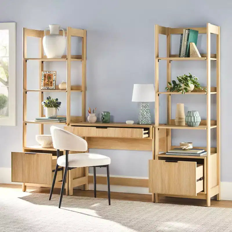 Bureau de travail 3 pièces de style transitionnel Saracina Home avec 2 bibliothèques étroites