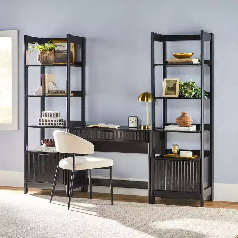Bureau de travail 3 pièces de style transitionnel Saracina Home avec 2 bibliothèques étroites