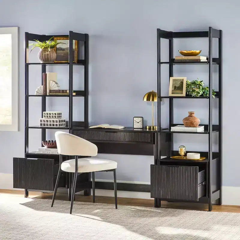 Bureau de travail 3 pièces de style transitionnel Saracina Home avec 2 bibliothèques étroites