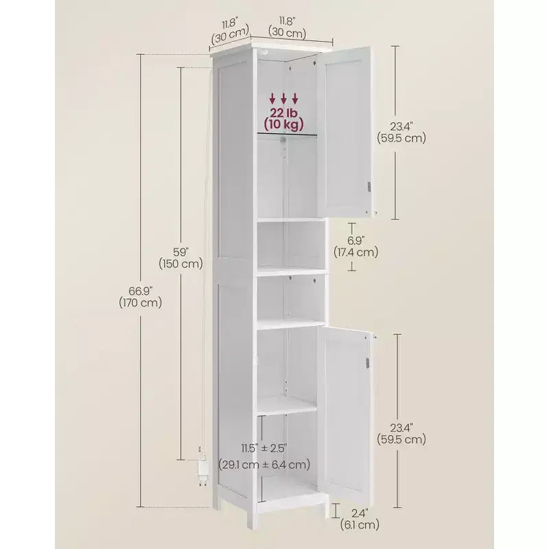 Meuble colonne de salle de bain avec lumières, Meuble de rangement de salle de bain fin, Armoire étroite autoportante avec étagères réglables, pour petits espaces, Moderne