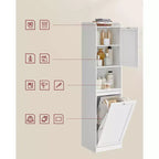 VASAGLE Meuble Colonne de Salle de Bain Haute avec Panier à Linge, Panier à Linge Amovible avec Poignées, Compartiment avec Porte, Meuble de Rangement