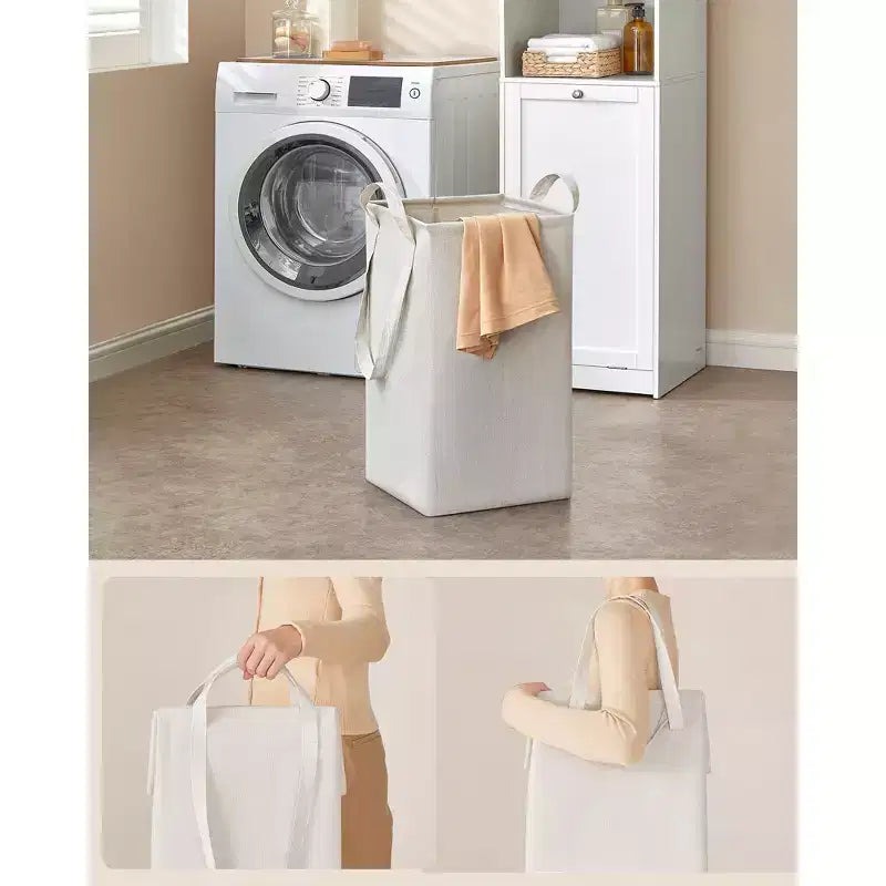 VASAGLE Meuble Colonne de Salle de Bain Haute avec Panier à Linge, Panier à Linge Amovible avec Poignées, Compartiment avec Porte, Meuble de Rangement