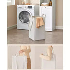 VASAGLE Meuble Colonne de Salle de Bain Haute avec Panier à Linge, Panier à Linge Amovible avec Poignées, Compartiment avec Porte, Meuble de Rangement