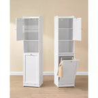 VASAGLE Meuble Colonne de Salle de Bain Haute avec Panier à Linge, Panier à Linge Amovible avec Poignées, Compartiment avec Porte, Meuble de Rangement