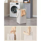VASAGLE Meuble Colonne de Salle de Bain Haute avec Panier à Linge, Panier à Linge Amovible avec Poignées, Compartiment avec Porte, Meuble de Rangement