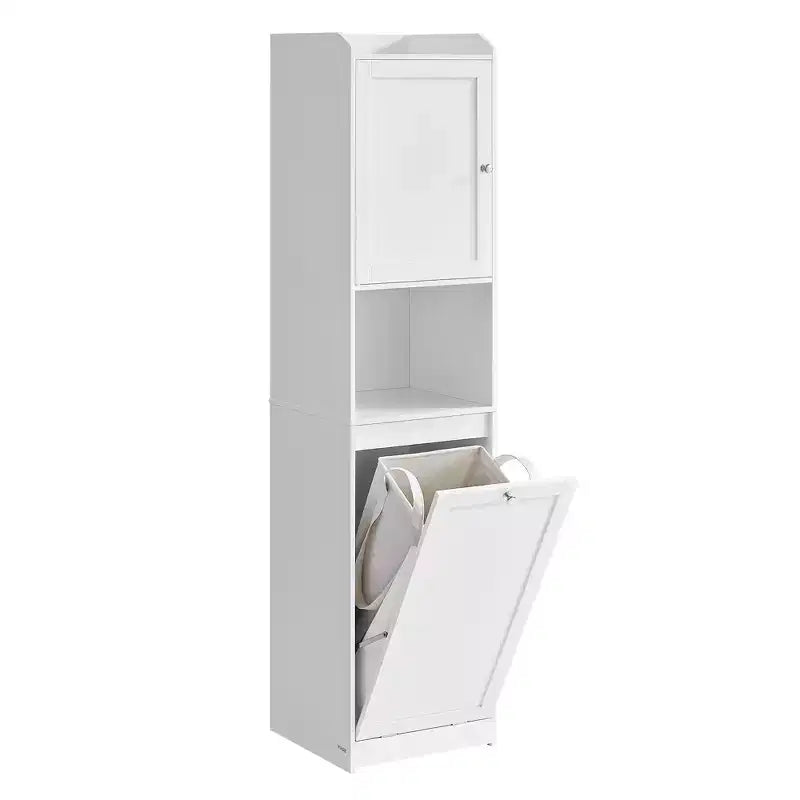 VASAGLE Tall Bathroom Cabinet with Laundry Basket, Removable Laundry Basket with Handles, Compartment with Door, Linen Tower