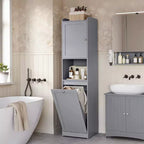 VASAGLE Meuble Colonne de Salle de Bain Haute avec Panier à Linge, Panier à Linge Amovible avec Poignées, Compartiment avec Porte, Meuble de Rangement