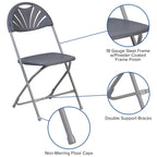 Chaise pliante en plastique dossier éventail, capacité de 295 kg