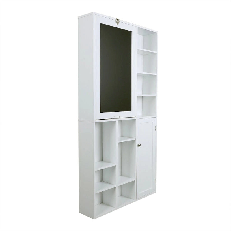 Utopia Alley Collapsible Fold Down Desk Table with Large Storage Cabinet & Bottom Shelves, Computer Desk, White