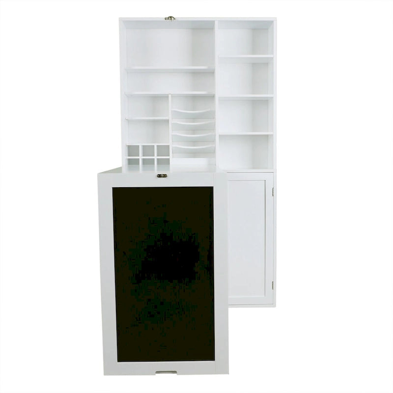 Utopia Alley Collapsible Fold Down Desk Table with Large Storage Cabinet & Bottom Shelves, Computer Desk, White
