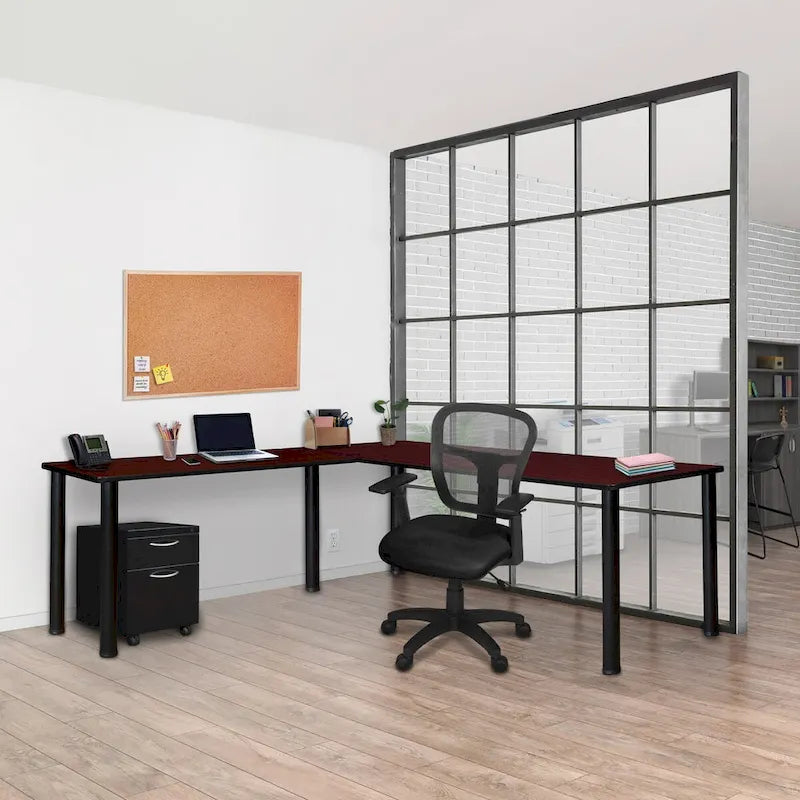Bureau en L Kee 66 avec retour 42, beige/noir