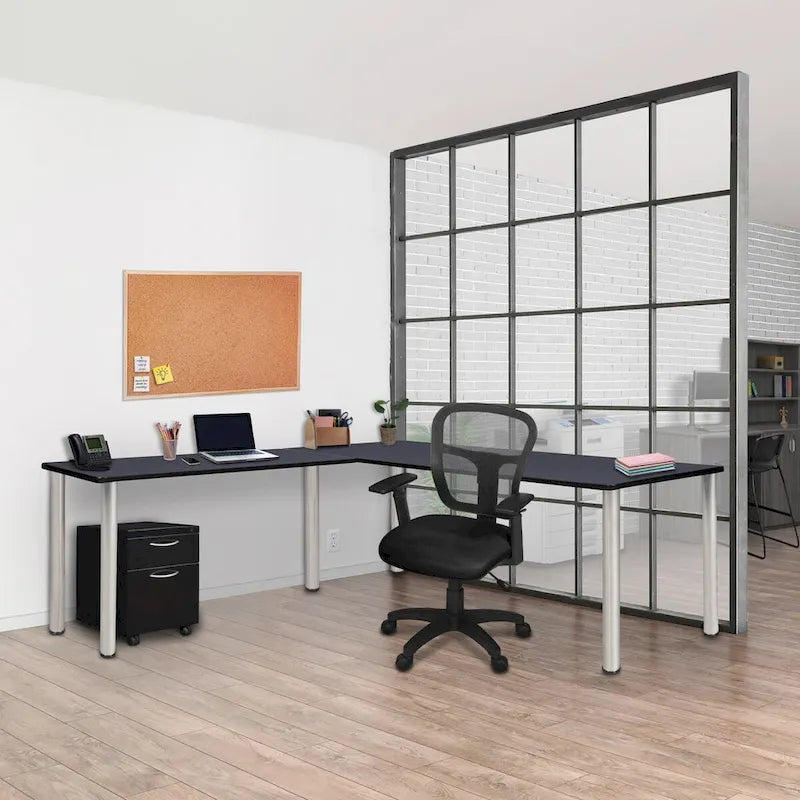 Bureau en L Kee 66 avec retour 42, beige/noir