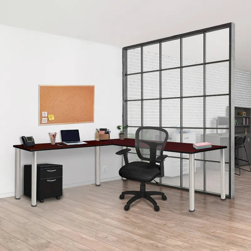 Bureau en L Kee 66 avec retour 42, beige/noir