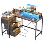 Bureau en L avec prises de courant et lumières LED