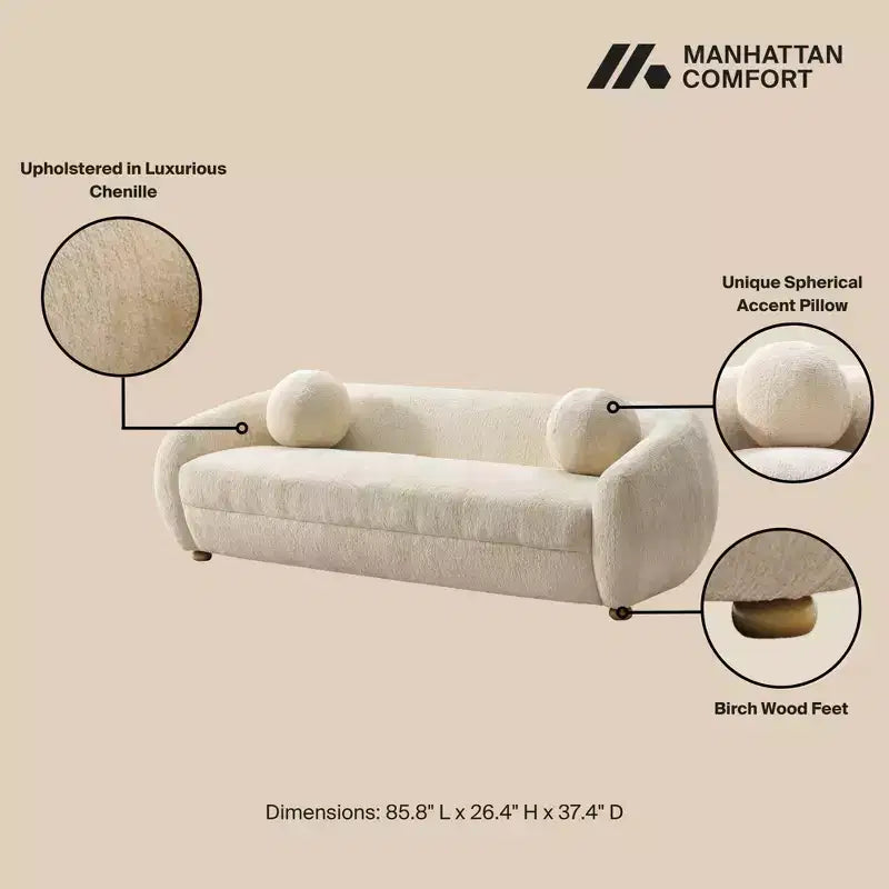 Ensemble Manhattan Comfort Tribeca de 2 pièces : canapé et fauteuil d'appoint rembourrés en chenille de 85,8 po