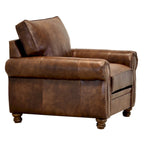 Ensemble canapé et fauteuil en cuir pleine fleur marron Cabot, fabriqué aux États-Unis