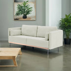 3-Seat Sofa with Stainless Steel Trim,Linen Fabric Couch,w/Metal Legs,for Living Room,Apartment,Office