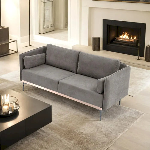 3-Seat Sofa with Stainless Steel Trim,Linen Fabric Couch,w/Metal Legs,for Living Room,Apartment,Office