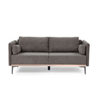 3-Seat Sofa with Stainless Steel Trim,Linen Fabric Couch,w/Metal Legs,for Living Room,Apartment,Office