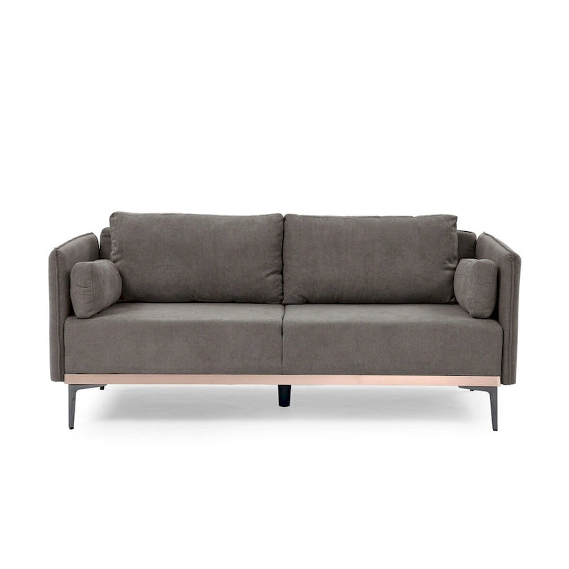 3-Seat Sofa with Stainless Steel Trim,Linen Fabric Couch,w/Metal Legs,for Living Room,Apartment,Office