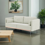 3-Seat Sofa with Stainless Steel Trim,Linen Fabric Couch,w/Metal Legs,for Living Room,Apartment,Office