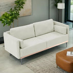 3-Seat Sofa with Stainless Steel Trim,Linen Fabric Couch,w/Metal Legs,for Living Room,Apartment,Office
