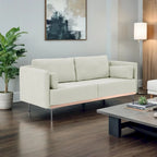 3-Seat Sofa with Stainless Steel Trim,Linen Fabric Couch,w/Metal Legs,for Living Room,Apartment,Office