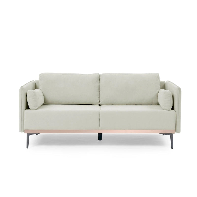 3-Seat Sofa with Stainless Steel Trim,Linen Fabric Couch,w/Metal Legs,for Living Room,Apartment,Office