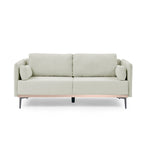 3-Seat Sofa with Stainless Steel Trim,Linen Fabric Couch,w/Metal Legs,for Living Room,Apartment,Office