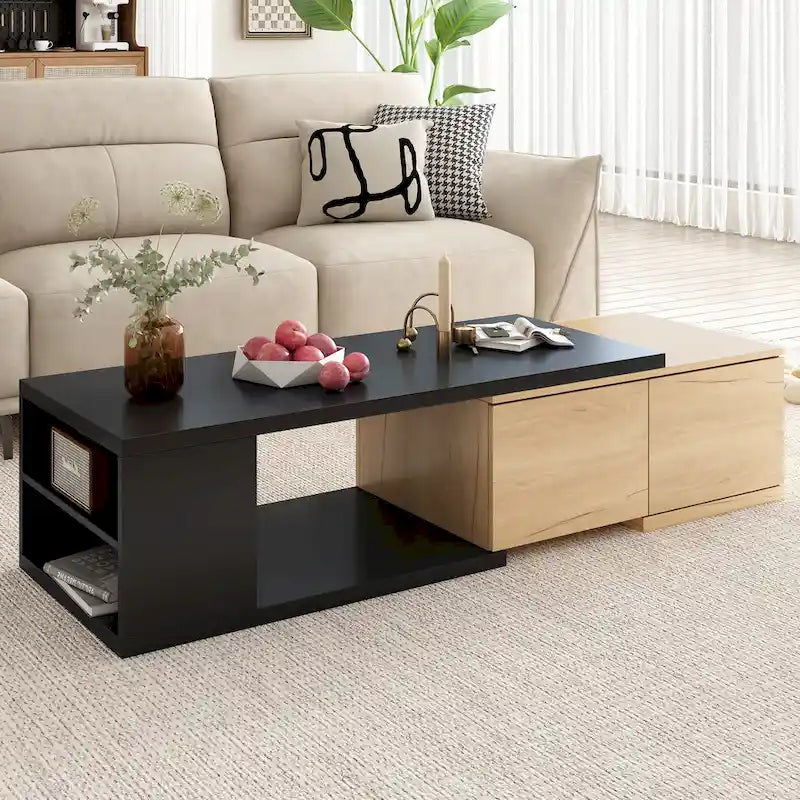 Extendable Coffee Table with 2 Storage Drawers