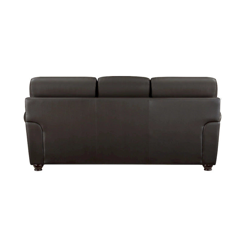 Kia 84 Inch Sofa, Dark Brown Top Grain and Faux Leather, Solid Wood