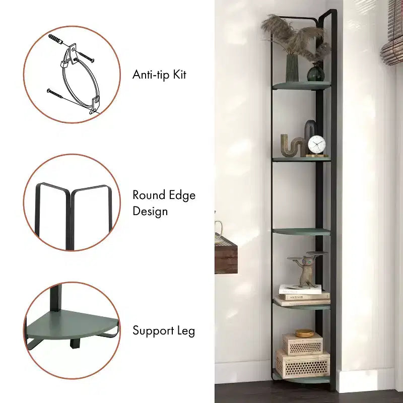 miBasics 71" Étagère d'angle Naija Minimaliste à 5 niveaux avec tablettes texturées