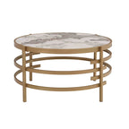 Table basse ronde de 32,48 po avec plateau en pierre frittée et cadre en métal robuste, table basse moderne pour salon