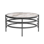 Table basse ronde de 32,48 po avec plateau en pierre frittée et cadre en métal robuste, table basse moderne pour salon