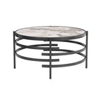 Table basse ronde de 32,48 po avec plateau en pierre frittée et cadre en métal robuste, table basse moderne pour salon