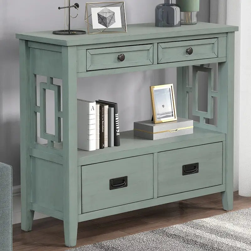 Wood Console Table Entry Sofa Table with 4 Drawers & 1 Storage Shelf for Entryway Living Room Bedroom