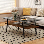Rectangle Coffee Table,Tempered Glass Tabletop with Metal Legs,Modern Table for Living Room,Glass