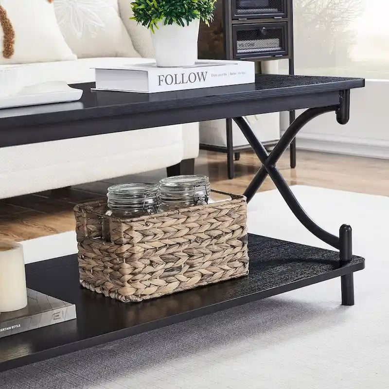 Modern 3-piece Coffee Table, Sofa Table & 1-drawer Nightstand Set of 2(Brown/Black/White)