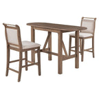 Ensemble de salle à manger 3 pièces en bois, hauteur comptoir, avec rallonge et 2 chaises de salle à manger rembourrées
