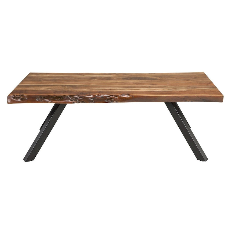 Isla 54 Inch Coffee Table, Acacia Wood Surface, Live Edge, Rich Brown